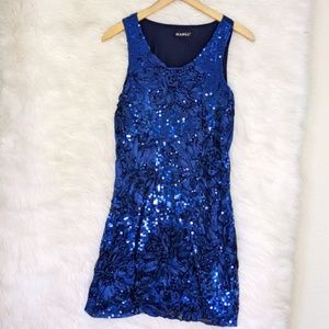 Embellished Sequin Blue Sleeveless Dress